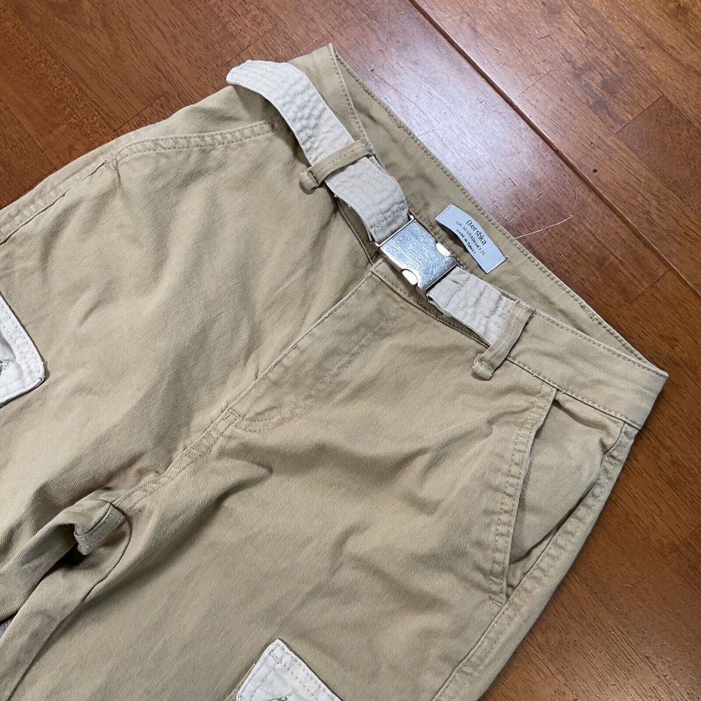 Bershka Women's Cargo Pants Size 4 Tan/Khaki 100% Cotton Cinched - Picture 2 of 9